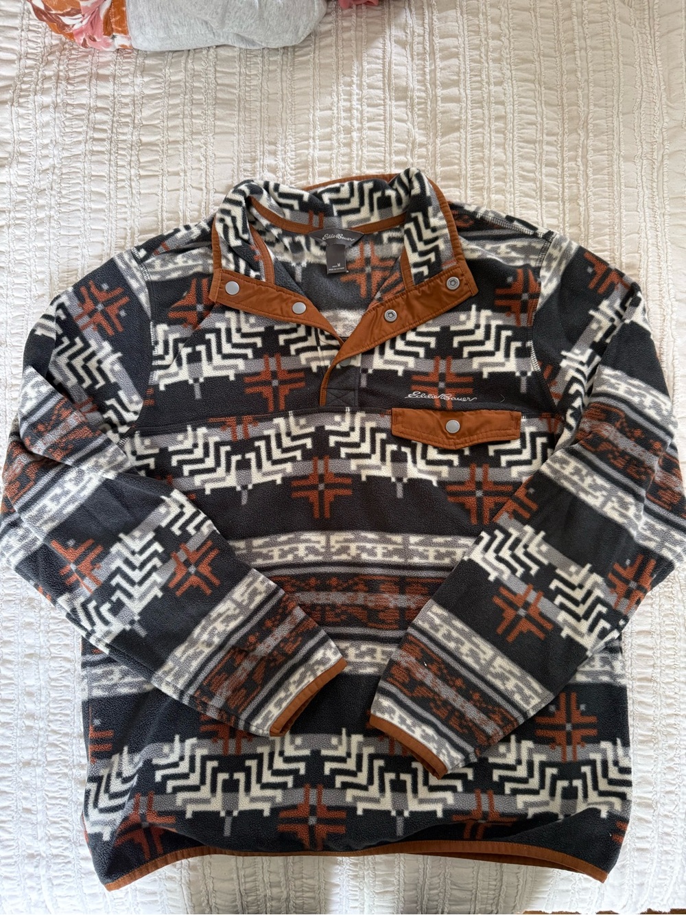 Eddie Bauer Black Cream Gray Rust Aztec Pullover Sweater
